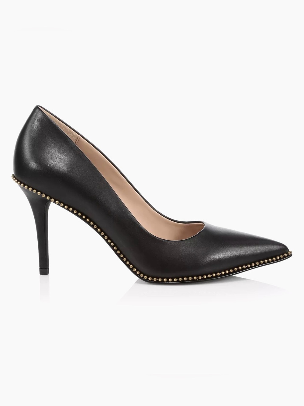 Coach Waverly Black Leather Pumps Gold Stud Trim Pointed Toe Heels Size 8B